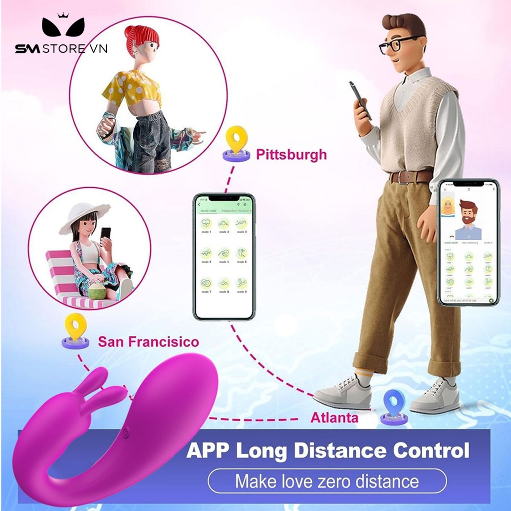 SMT2612 - Trứng rung 2 đầu tai thỏ có 9 chế độ điều khiển qua APP