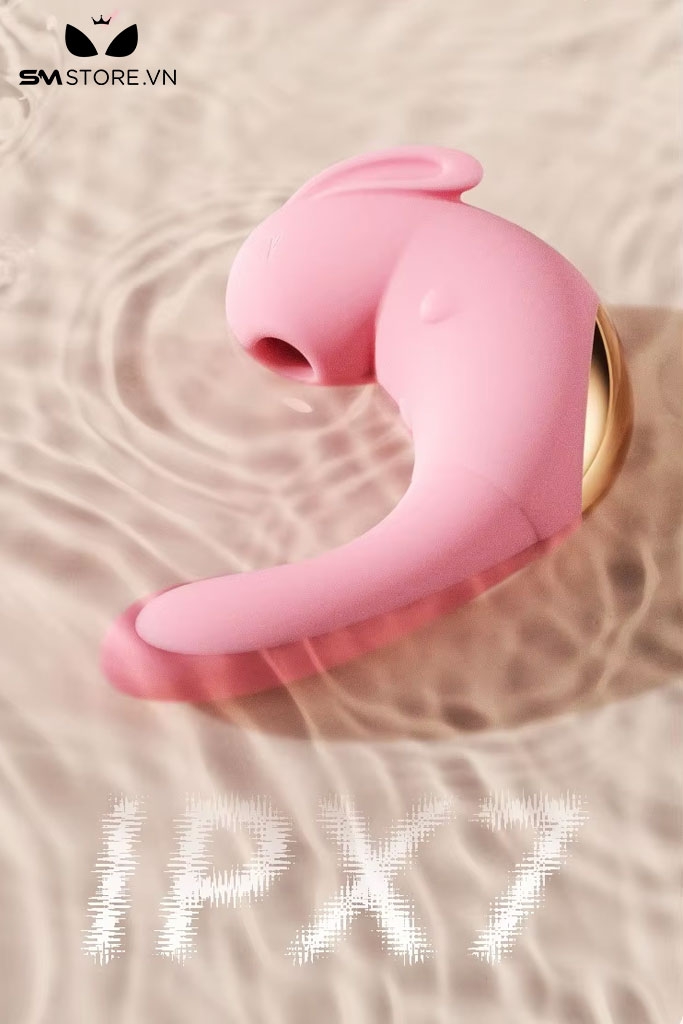 SMT495 - Máy rung hút 2 đầu silicon hình con thỏ sạc điện dài 14cm