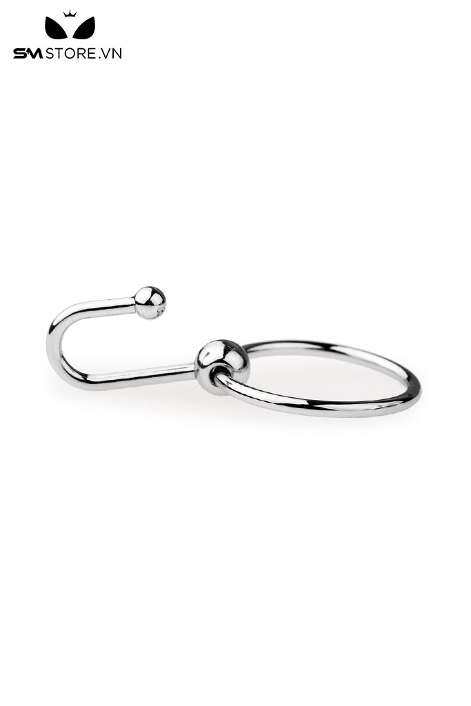 SMT565 - Vòng đeo dương vật inox có móc 2 bi kích thích niệu đạo