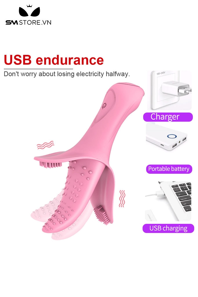 SMT1487 - Lưỡi rung tình yêu chất liệu silicon có gai hồng dài 16cm