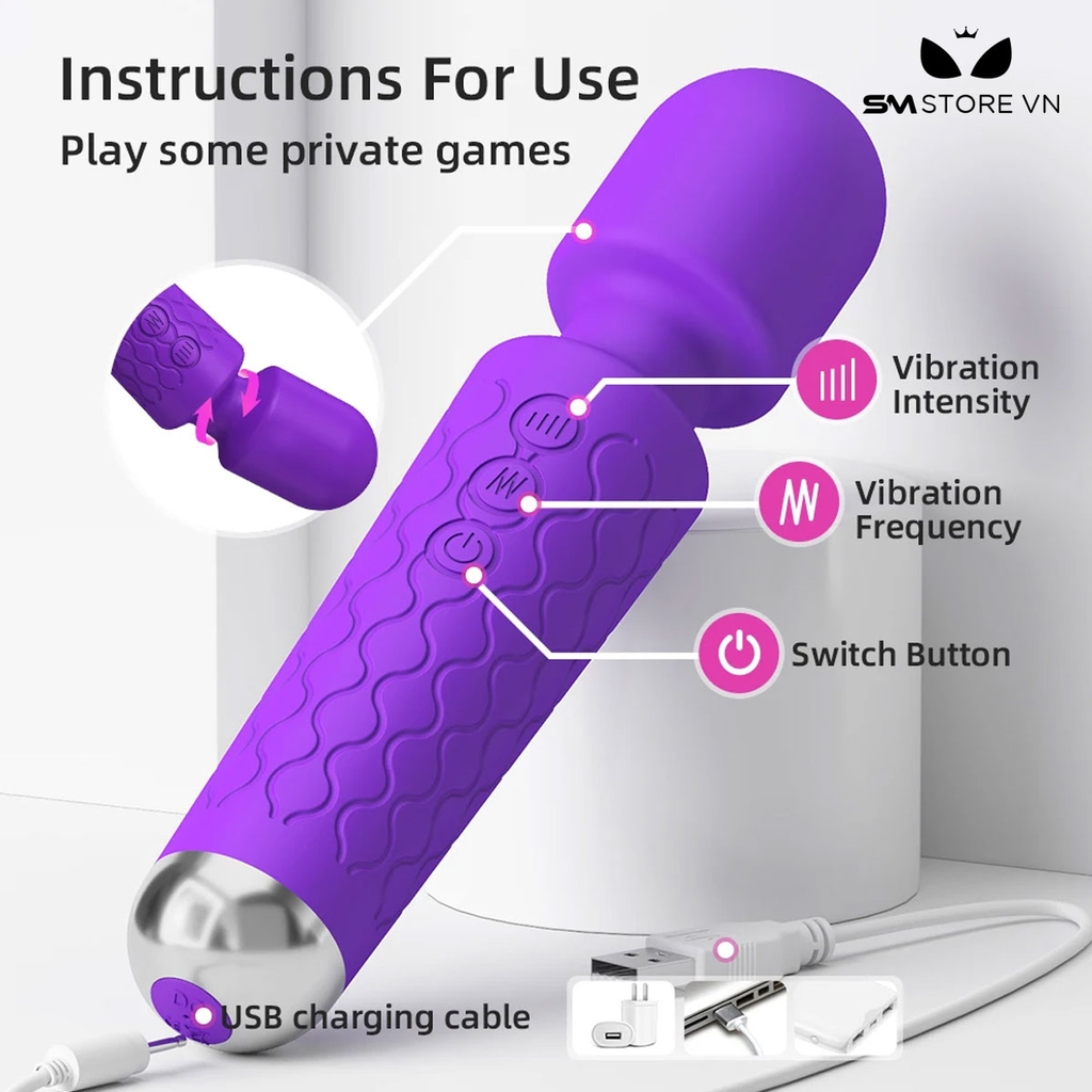 SMT466 - Chày rung mini silicon có 20 chế độ sạc điện dài 20cm