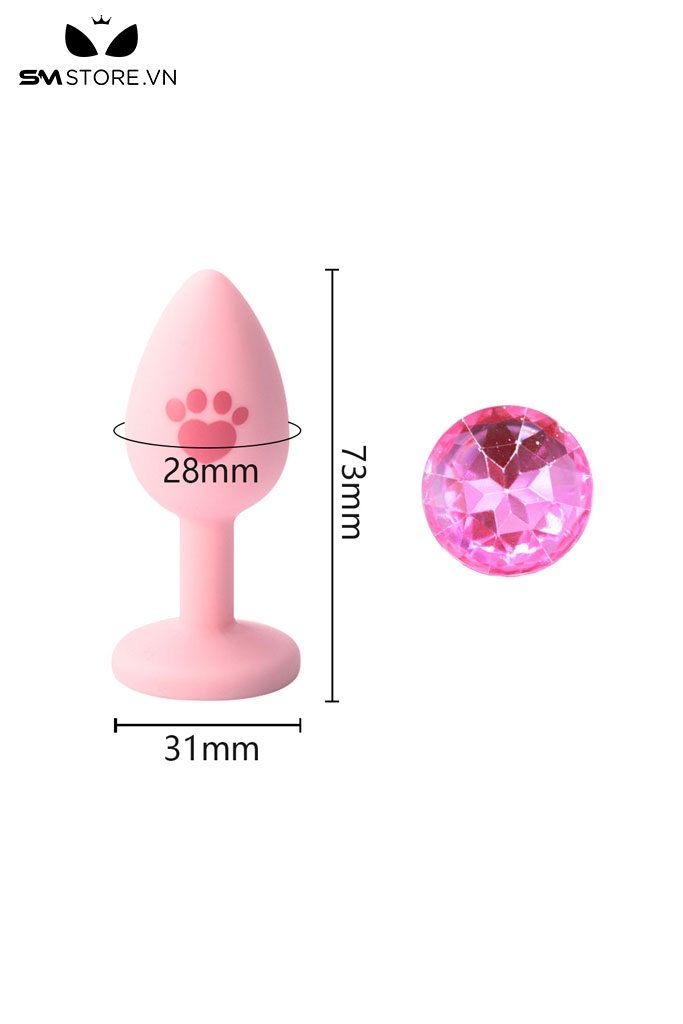 SMT1182 - Butt plug hậu môn silicon chân mèo dài 73mm gắn hạt ngọc