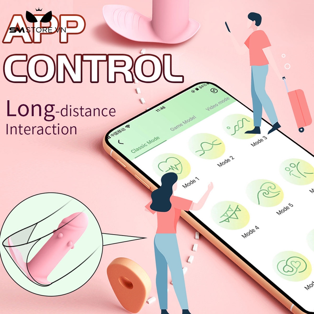 SMT1360 - Máy rung có 10 chế độ hình dương vật silicon điều khiển APP