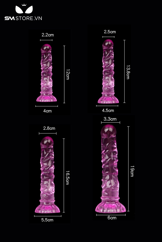 SMT1348 - Dương vật giả silicon màu trong suốt có 4 kích cỡ