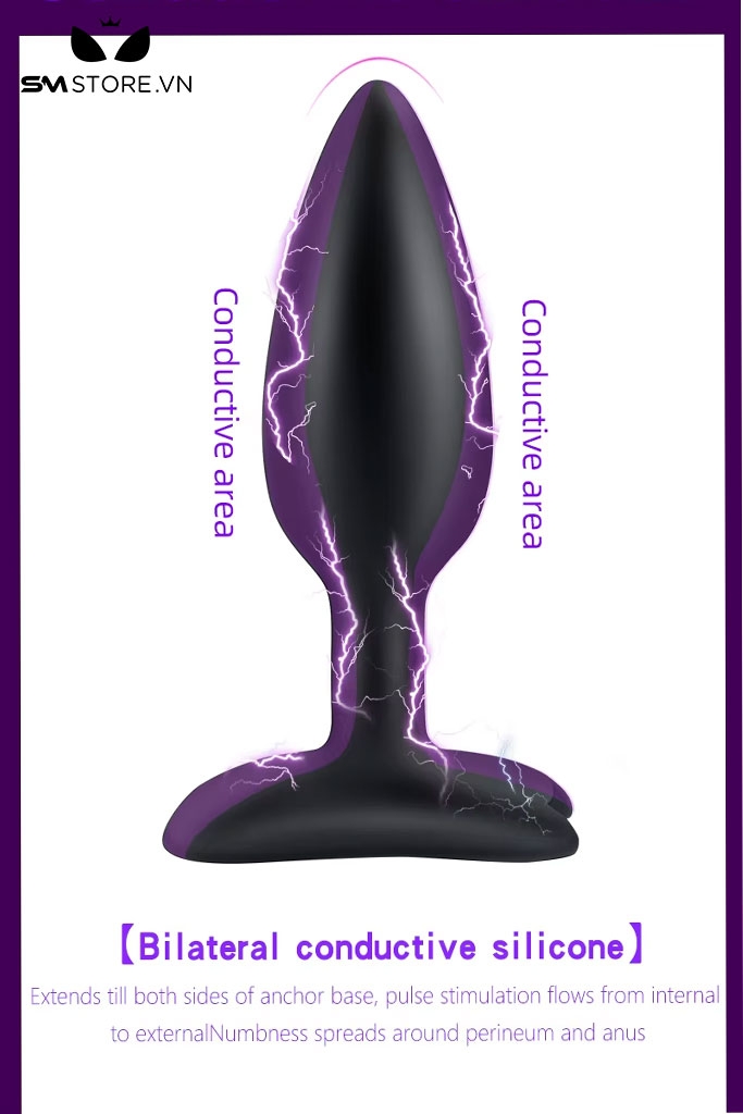 SMT1694 - Butt plug silicon kích điện dài 12cm kèm chế độ sốc điện