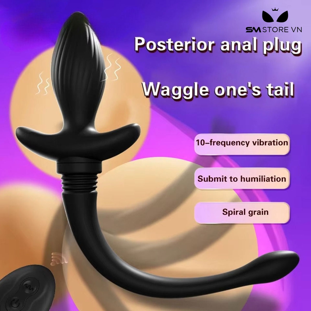 SMT1755 - Anal plug đuôi chó dài 219mm điều khiển mini từ xa