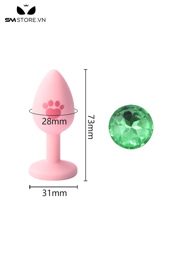 SMT1182 - Butt plug hậu môn silicon chân mèo dài 73mm gắn hạt ngọc