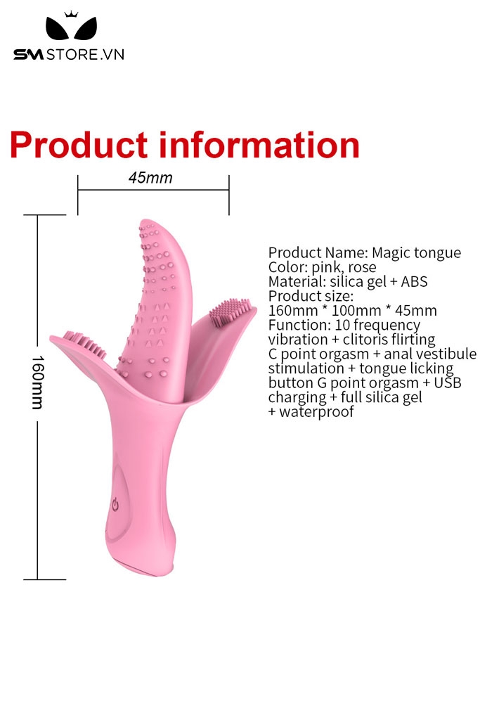 SMT1487 - Lưỡi rung tình yêu chất liệu silicon có gai hồng dài 16cm