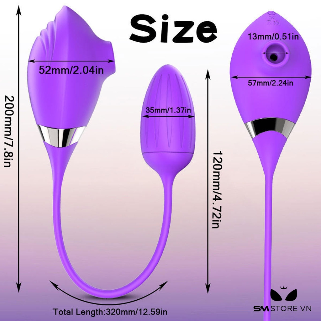 SMT1932 - Trứng rung hút 2 đầu silicon dài 32cm sạc điện chống nước