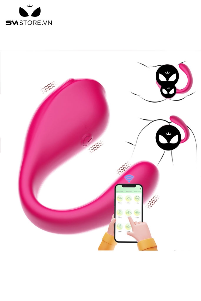 SMT2329 - Trứng rung hình con cá heo hồng 2 đầu điều khiển xa dài 16cm