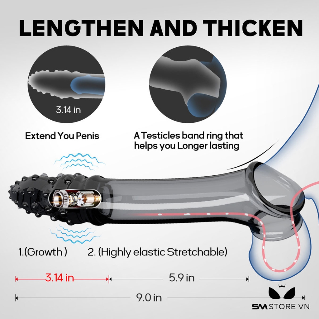 SMT1544 - Bao cao su rung silicon đầu có bi và quai đeo bìu