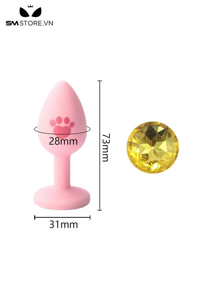 SMT1182 - Butt plug hậu môn silicon chân mèo dài 73mm gắn hạt ngọc