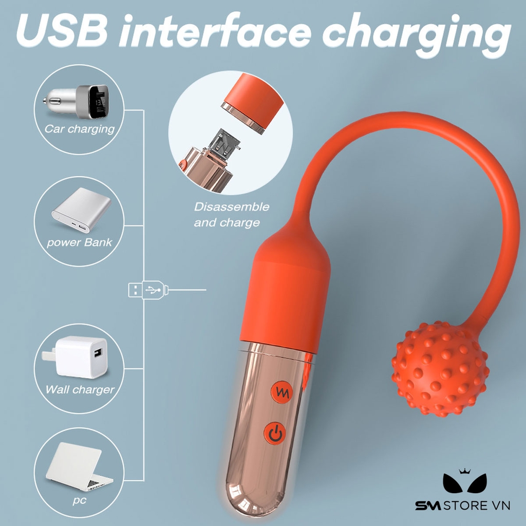 SMT1534 - Máy rung 2 đầu có gai có 9 chế độ sạc USB chống nước