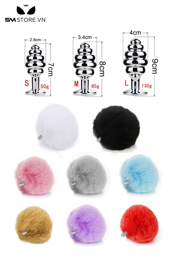 SMT052 - butt plug cosplay đuôi thỏ với phích cắm xoắn ốc 5 tầng