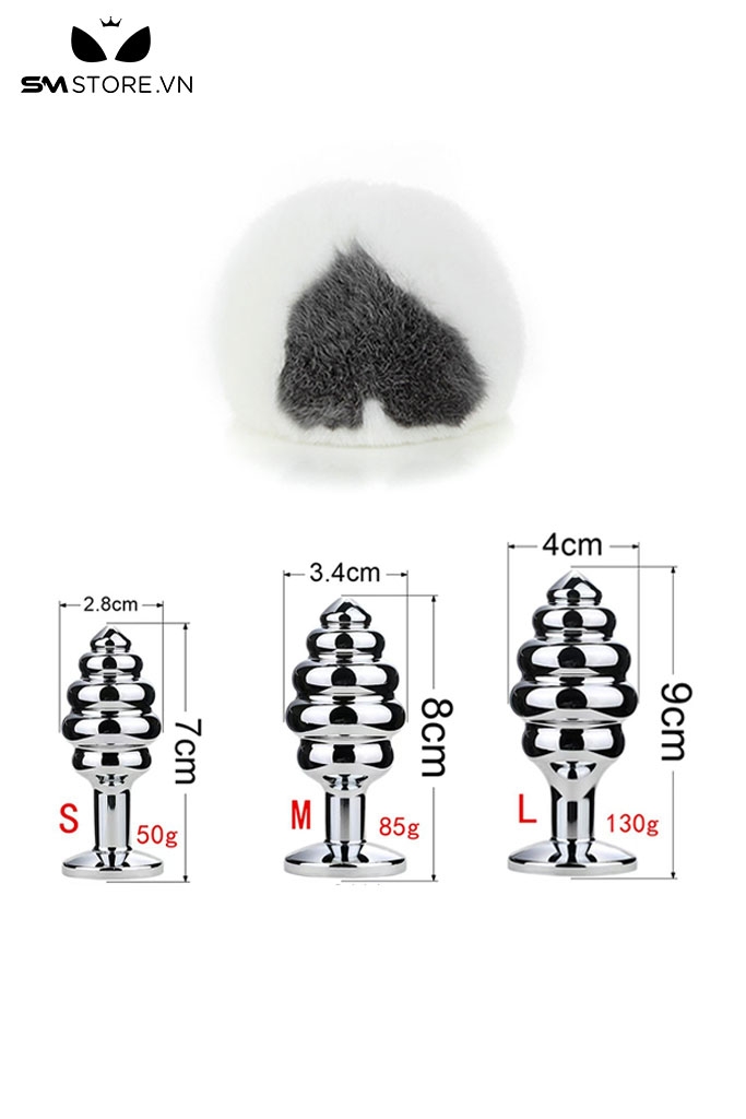 SMT058 - butt plug đuôi thỏ 2 màu tháo rời với phích cắm xoắn ốc