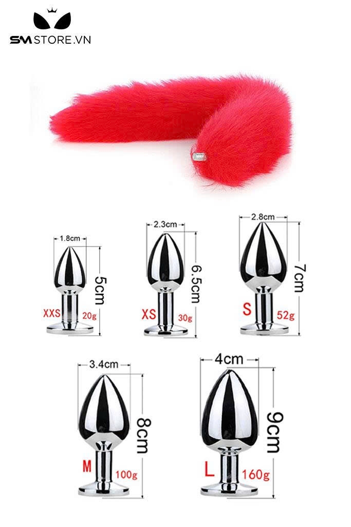 SMT040 - Đuôi cáo 1 màu phích trơn inox 5 size có thể tháo rời
