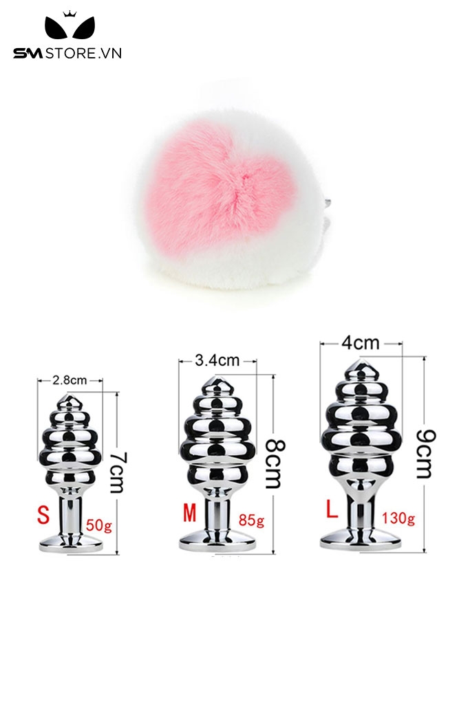 SMT058 - butt plug đuôi thỏ 2 màu tháo rời với phích cắm xoắn ốc