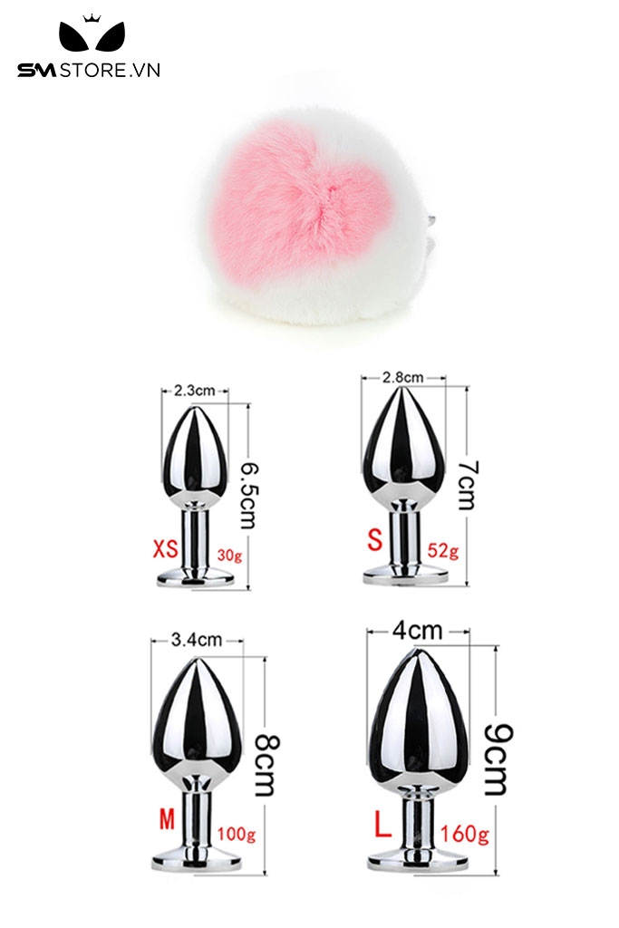 SMT057 - butt plug đuôi thỏ 2 màu cosplay có phích cắm inox hình thoi