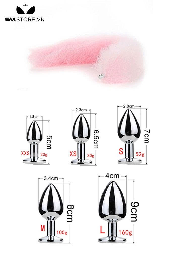SMT040 - Đuôi cáo 1 màu phích trơn inox 5 size có thể tháo rời