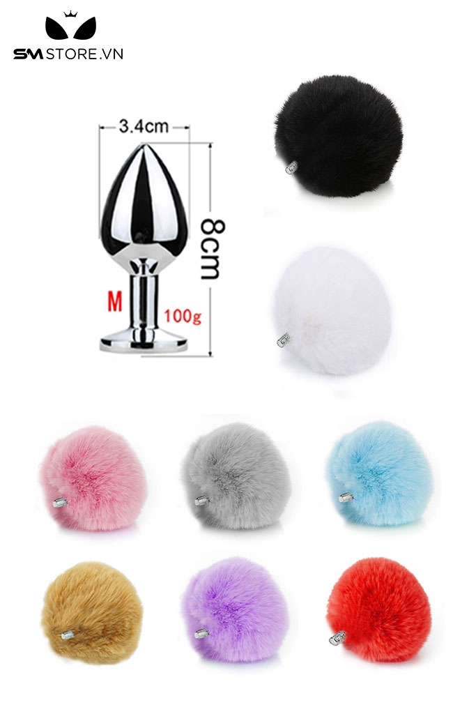 SMT051 - butt plug cosplay đuôi thỏ có phích cắm hình thoi dài 5,2cm