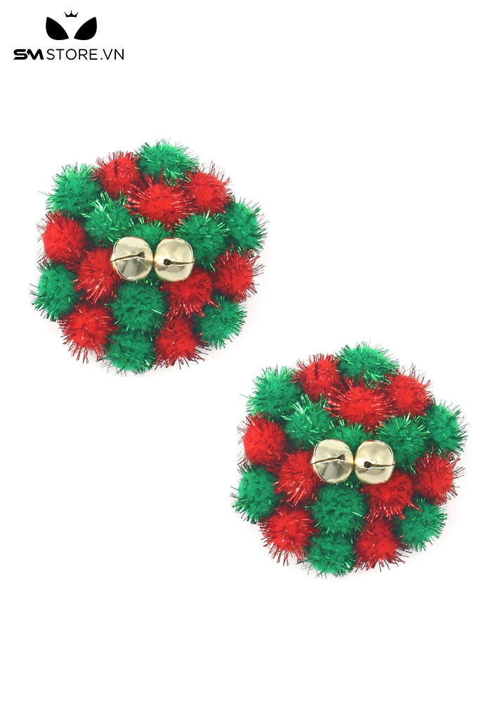 SMP177 - Miếng dán trang trí hình vòng hoa Noel đỏ xanh có chuông