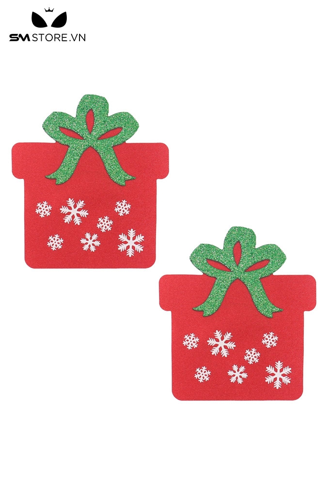 SMP178 - Miếng dán ti bằng giấy hình hộp quà và găng tay Merry Christmas