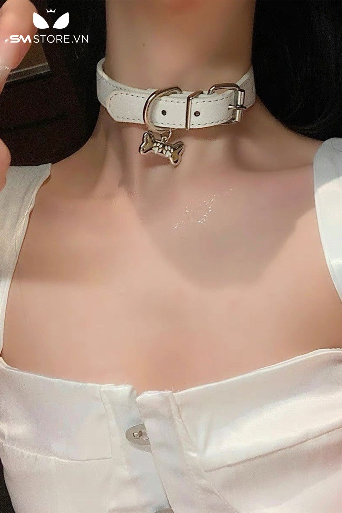 SMP195 - Vòng cổ choker nữ hình xương đòn họa tiết chân mèo có nấc chỉnh