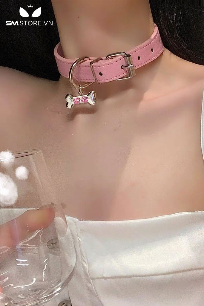 SMP195 - Vòng cổ choker nữ hình xương đòn họa tiết chân mèo có nấc chỉnh