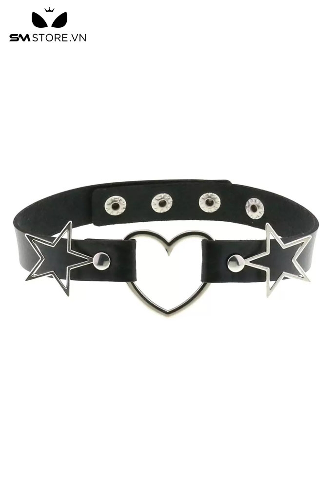 SMP201 - Vòng cổ choker trái tim rỗng đính hình ngôi sao da PU