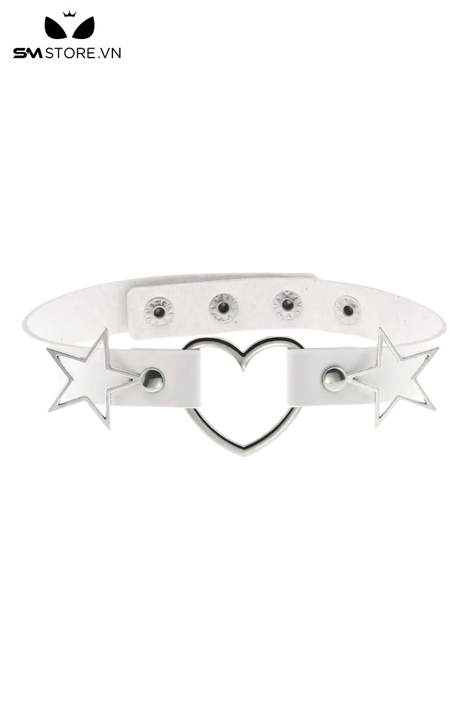 SMP201 - Vòng cổ choker trái tim rỗng đính hình ngôi sao da PU