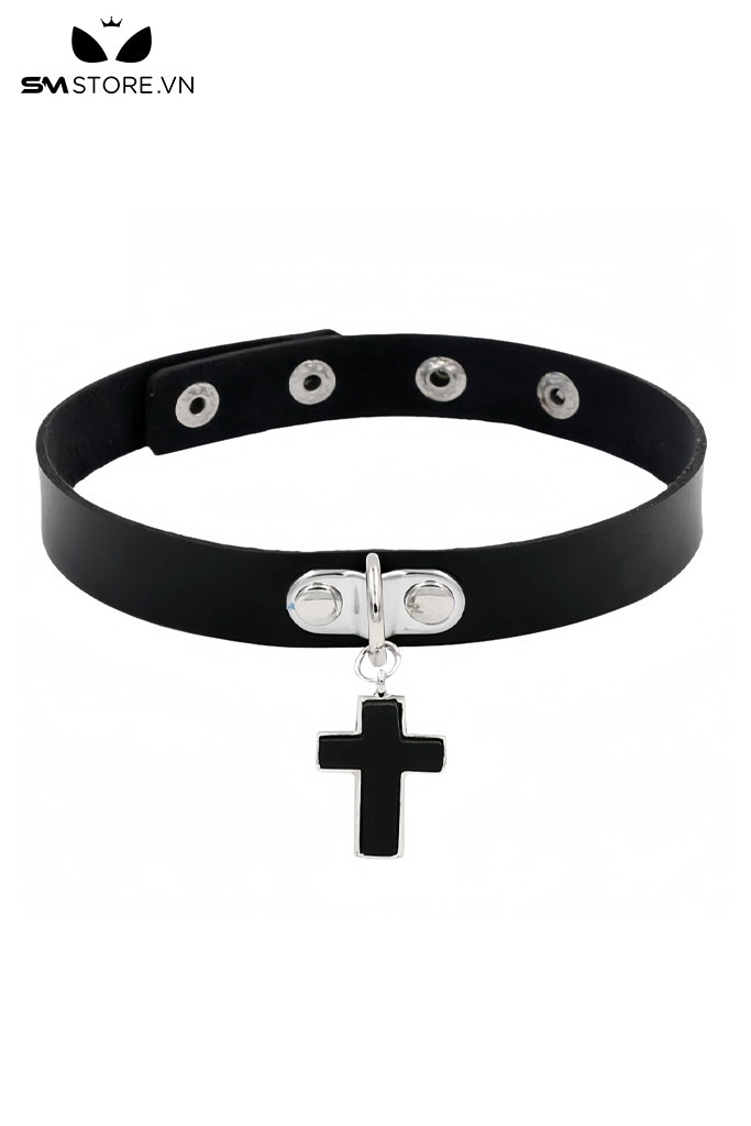 SMP203 - Vòng cổ choker nữ da PU hình chữ thập có nấc điều chỉnh