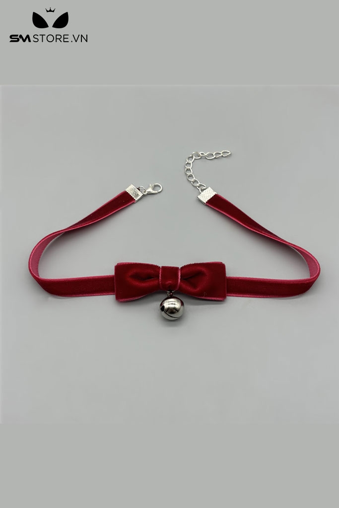 SMP207 - Choker nữ gắn nơ mix chuông bằng nhung có nấc chỉnh