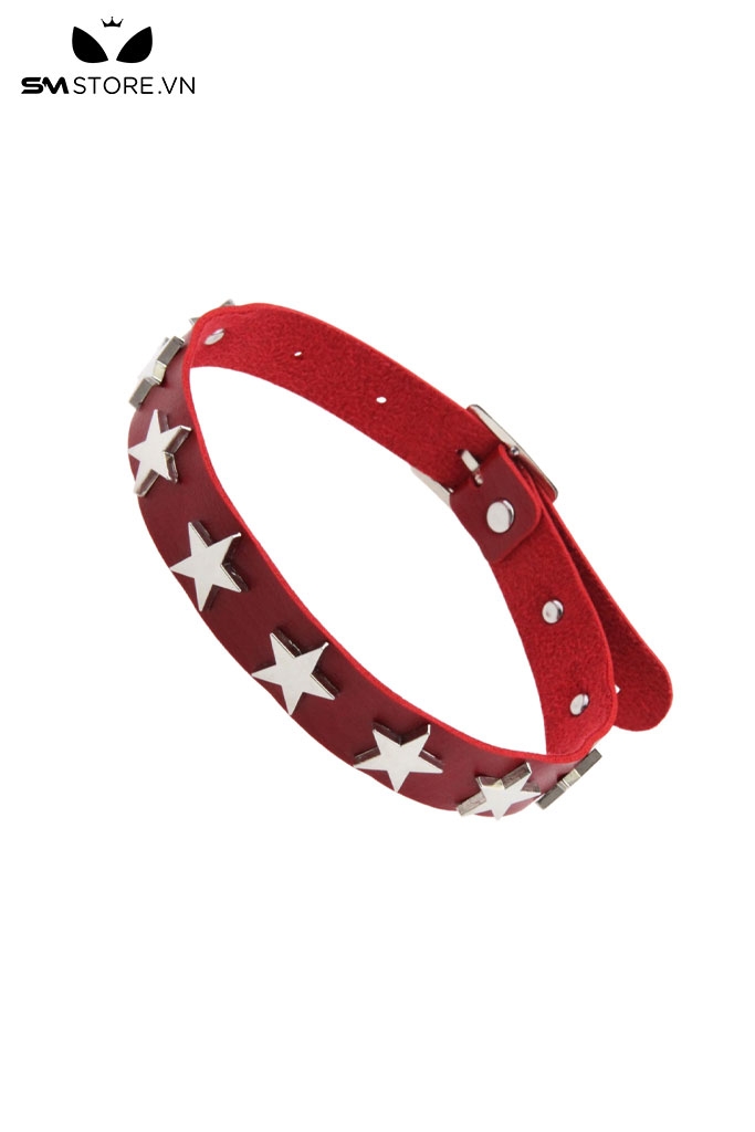 SMP210 - Vòng cổ choker nữ da PU họa tiết ngôi sao kim loại quanh