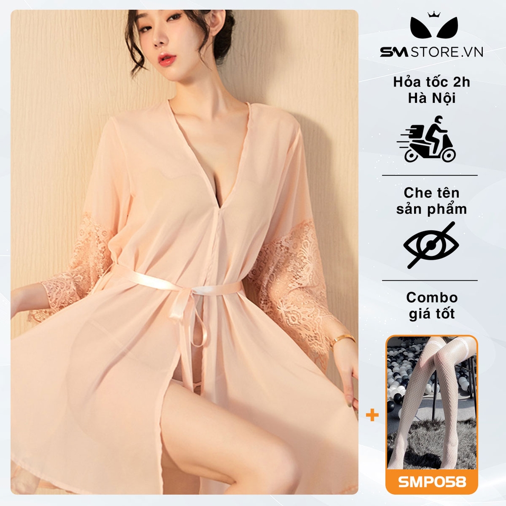 SMS024 - Áo choàng ngủ nữ mỏng xuyên thấu thắt nơ eo sexy gợi cảm
