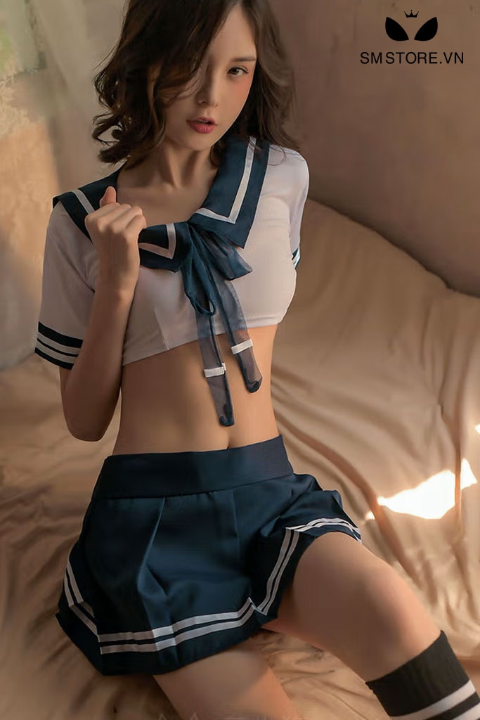 SMS031 - Set đồ ngủ cosplay học sinh áo croptop và chân váy ngắn xẻ