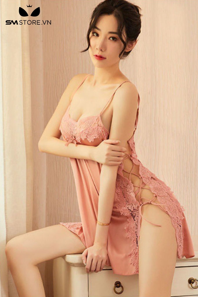 SMS038 - Váy ngủ 2 dây xẻ tà dây buộc 2 bên sườn sexy quyến rũ chồng