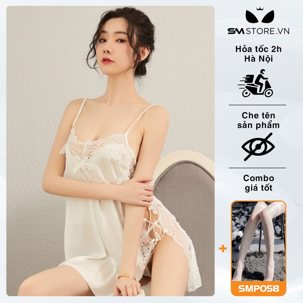 SMS038 - Váy ngủ 2 dây xẻ tà dây buộc 2 bên sườn sexy quyến rũ chồng