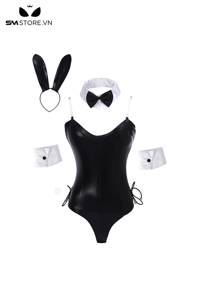 SMS082 - Trang phục cosplay thỏ đen sexy với áo bodysui kèm phụ kiện