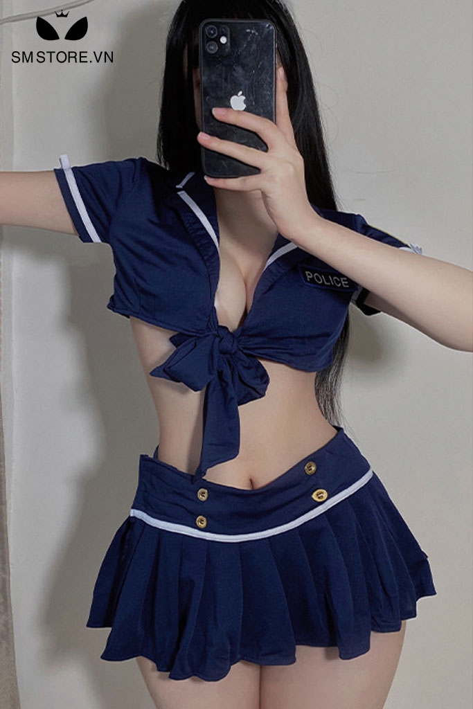 SMS133 - Cosplay cảnh sát sexy với áo croptop buộc nơ mix váy ngắn