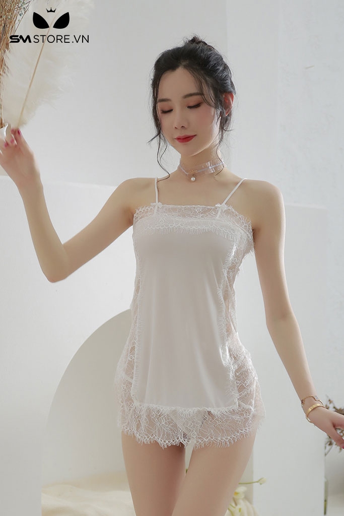 SMS494 - Váy ngủ 2 dây thiết kế hở lưng phối ren cực sexy