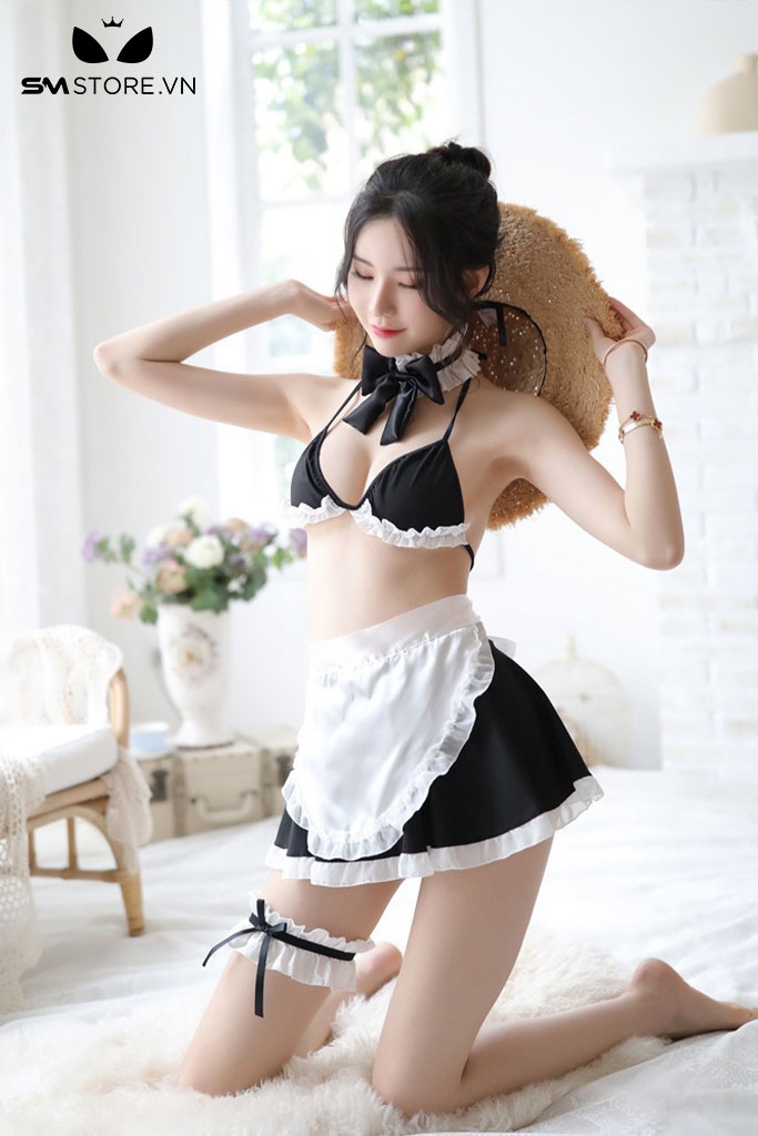 SMS868 - Cosplay hầu gái với áo ngực mix vòng cổ và chân ngắn