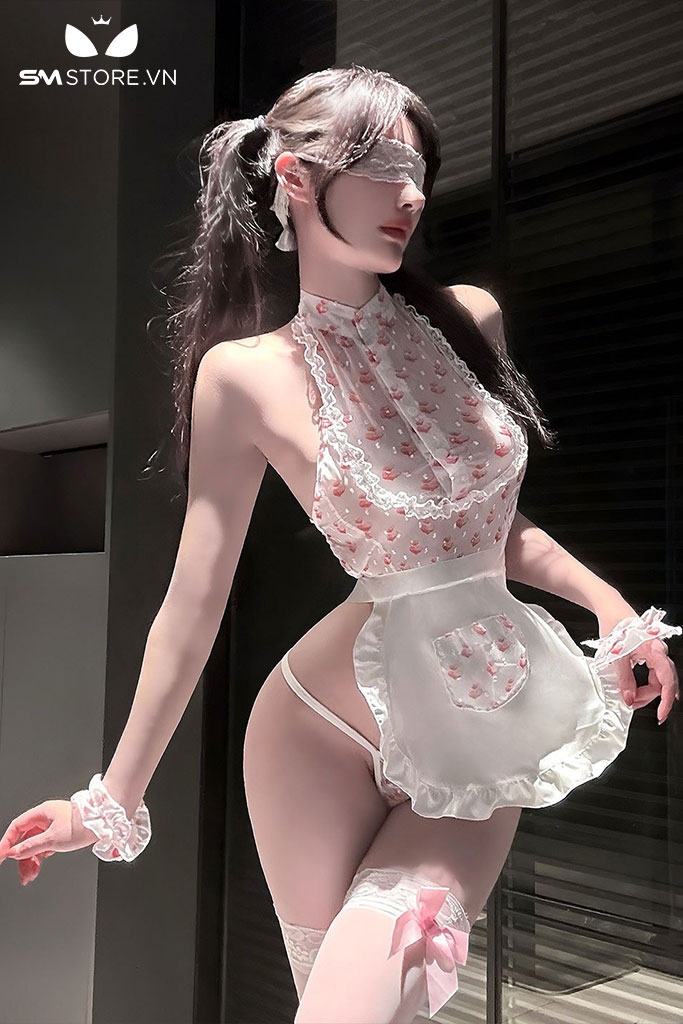 SMS870 - Cosplay hầu gái họa tiết quả đào mix quần lọt khe gợi cảm