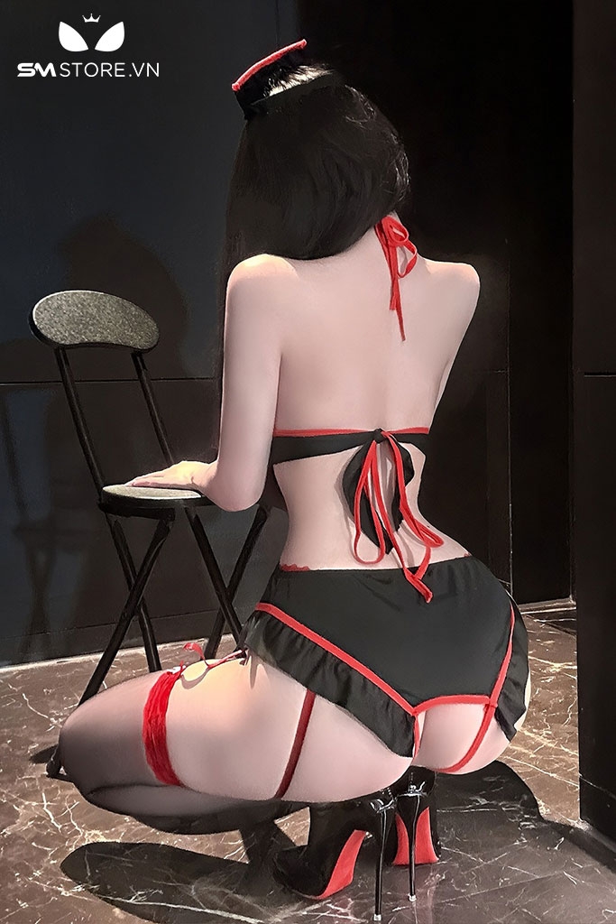 SMS886 - Cosplay y tá với bikini 1 mảnh gợi cảm hở đáy dây buộc sau