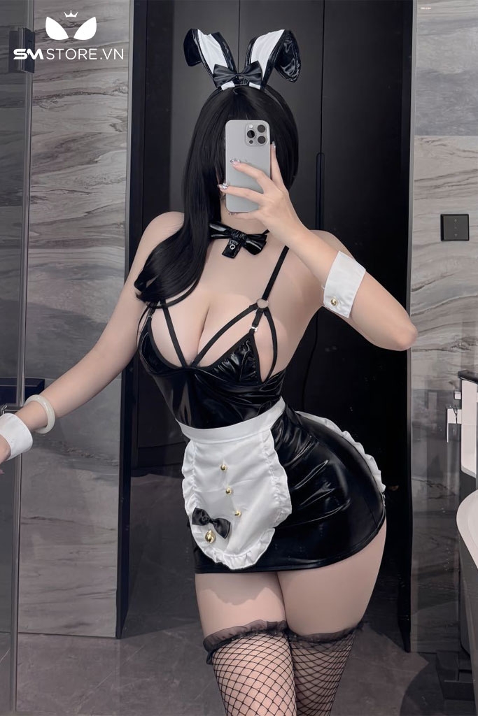 SMS905 - Trang phục thỏ cosplay với áo 2 dây và váy hở mông