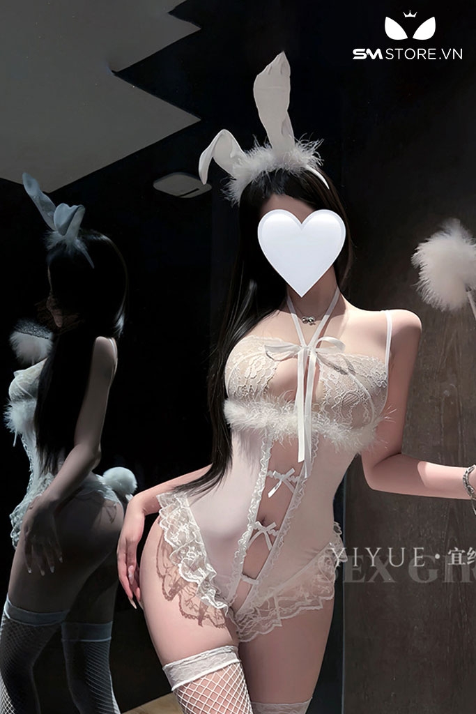 SMS908 - Cosplay thỏ với áo bodysuit 1 mảnh có nơ trước trong suốt