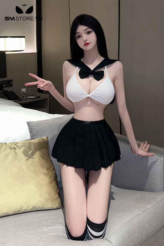 SMS952 - Cosplay học sinh với áo ngực mix chân váy xếp ly quyến rũ