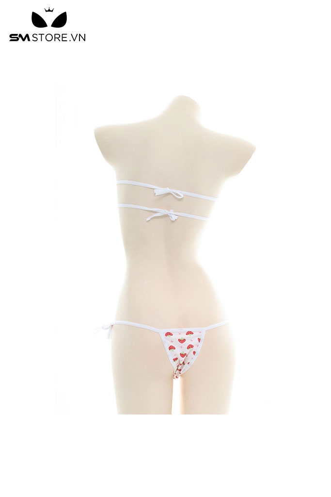 SMS988 - Bikini siêu nhỏ với áo hình vuông có dây buộc sau họa tiết dâu tây