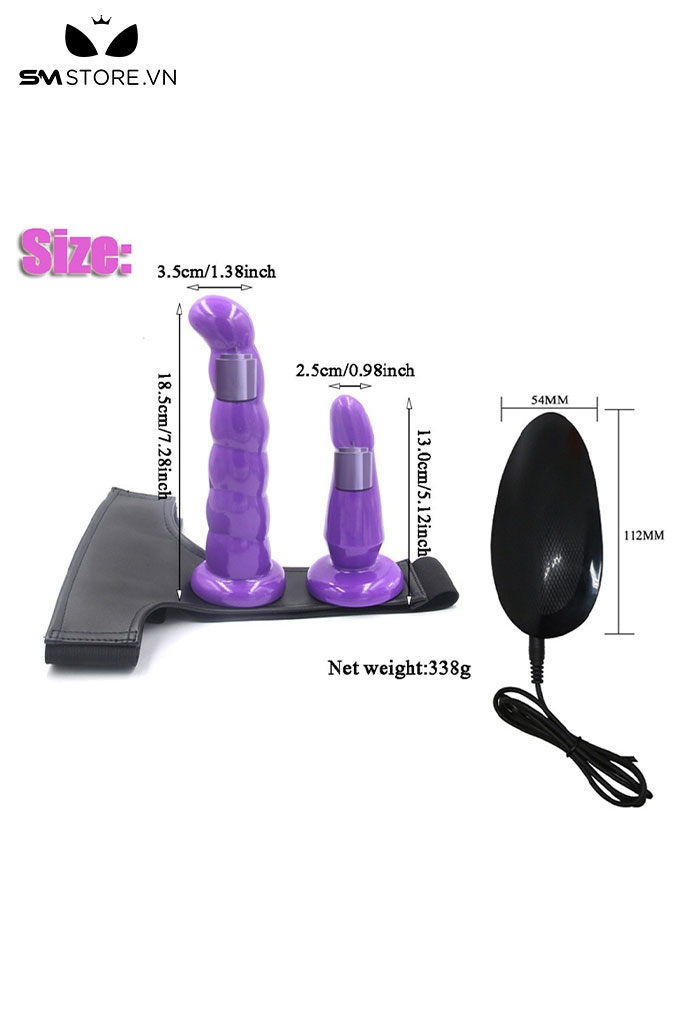 SMT1250 - Dương vật giả slicon rung 2 đầu kèm dây đai đeo