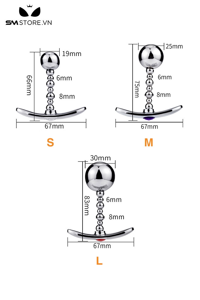 SMT134 - Butt plug inox đầu tròn đế hình thuyền có thể uốn cong