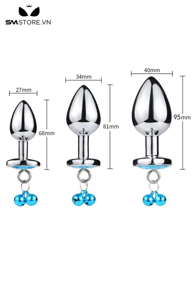 SMT1361 - Butt plug hậu môn bằng inox gắn ngọc tròn mix chuông có 3 size